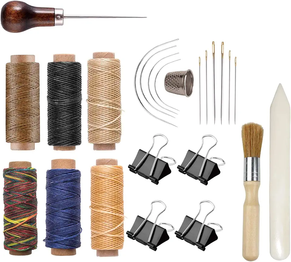 Kit de encadernação de livros, kit de ferramentas para iniciantes Kootiko, conjunto de ferramentas de encadernação de livros com pasta de osso real, encadernação de papel, agulhas de olho grande, escova de cola, fio de cera para livros feitos à mão