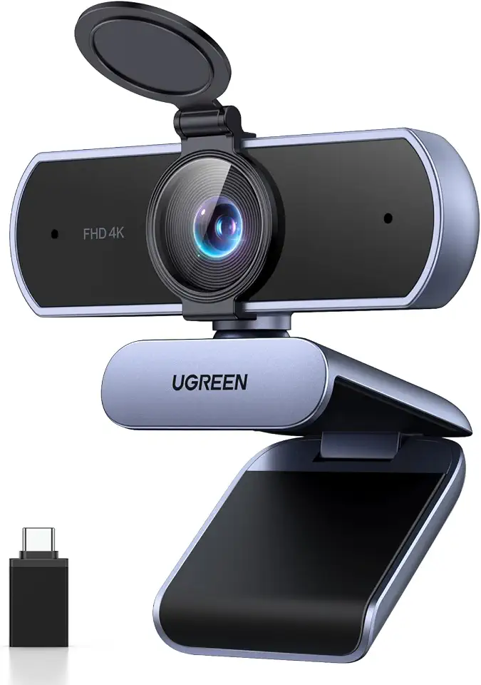 UGREEN Webcam 4K para PC, HD 1080P 60FPS com Microfone, Tampa de Privacidade, Campo de Visão 70°, Foco Automático PDAF, Adaptador USB-A e USB-C, Plug & Play, para Streaming, Conferências e Zoom