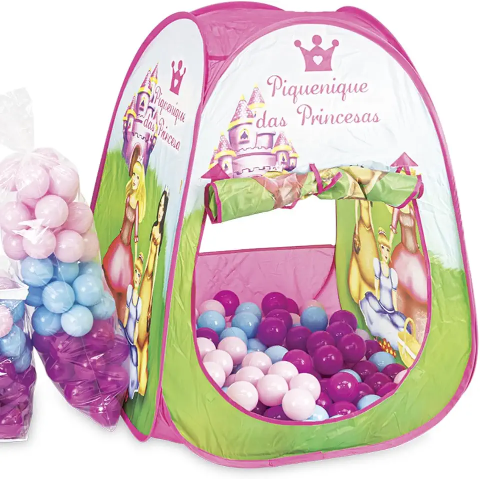 Toca Barraca Infantil Piquenique Das Princesas Rosa com 25 Bolinhas