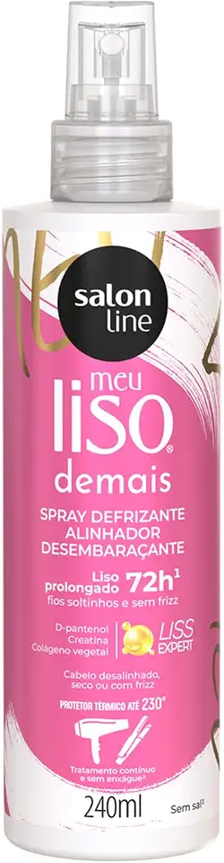 Salon Line, Meu Liso Demais, Spray Defrizante Protetor Térmico, Vegano - Para Cabelos Lisos Naturais, Alisados ou Relaxados, 240 ml