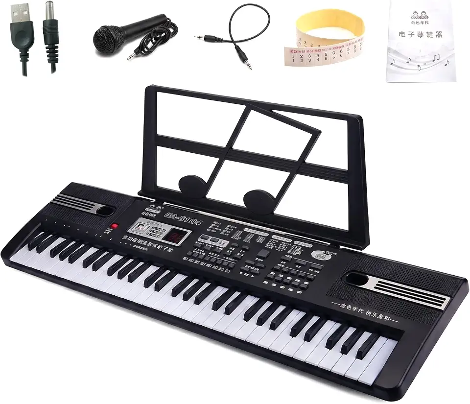 Teclado Musical, Teclado Eletrônico GA-6104, Teclado Musical Digital, 61 Teclas Iluminadas,Piano Digital para Iniciantes, Modo de Ensino, 16 Tons, 6 CançõEs de DemonstraçãO, Microfone, Suporte Musical