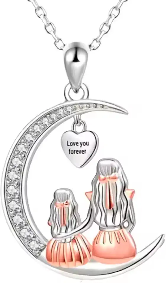 Colar Mãe E Filha Lua Dia Das Mães Eu Te Amo Cx Presente