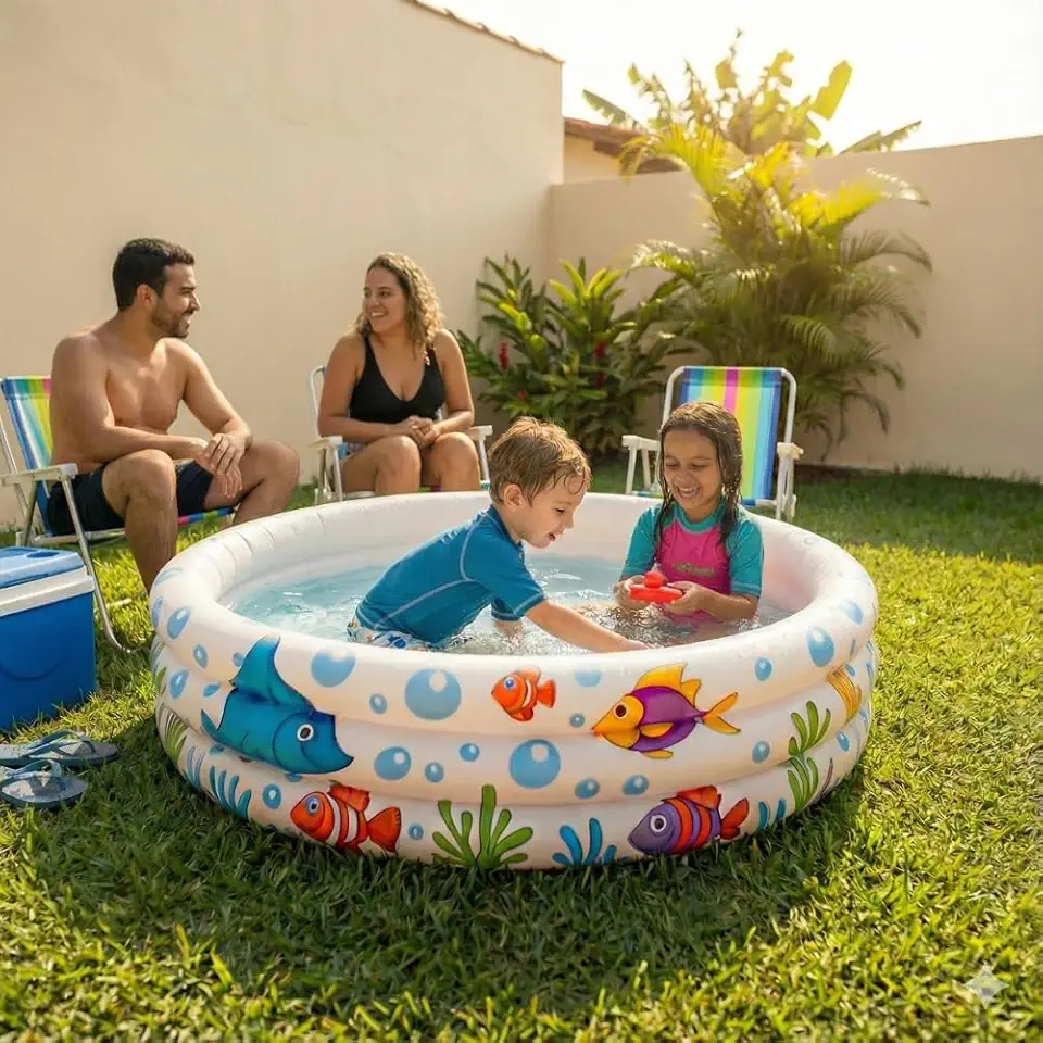 Piscina Inflável Infantil 180L Redonda Fundo Do Mar - Para Crianças E Bebês No Verão, Férias E Praia, 3 Anéis Em Plástico Resistente, Piscina Portátil