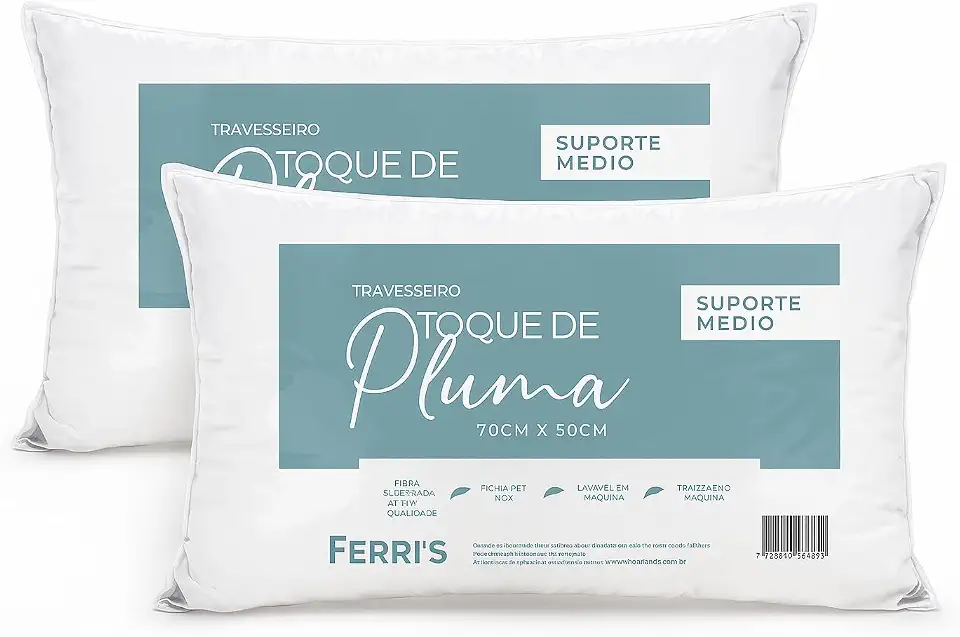Kit 2 Travesseiros Toque de Pluma 50x70cm, Percal 180 Fios, Antialérgico, Antiácaro, Lavável, Ultra Macios e Confortáveis, Ideais para Sono Reparador e Decoração Elegante - Cor Branco