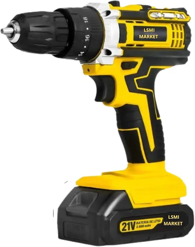 Parafusadeira Furadeira a Bateria 21V com Empunhadura Emborrachada, Bateria Recarregável e Carregador Bivolt
