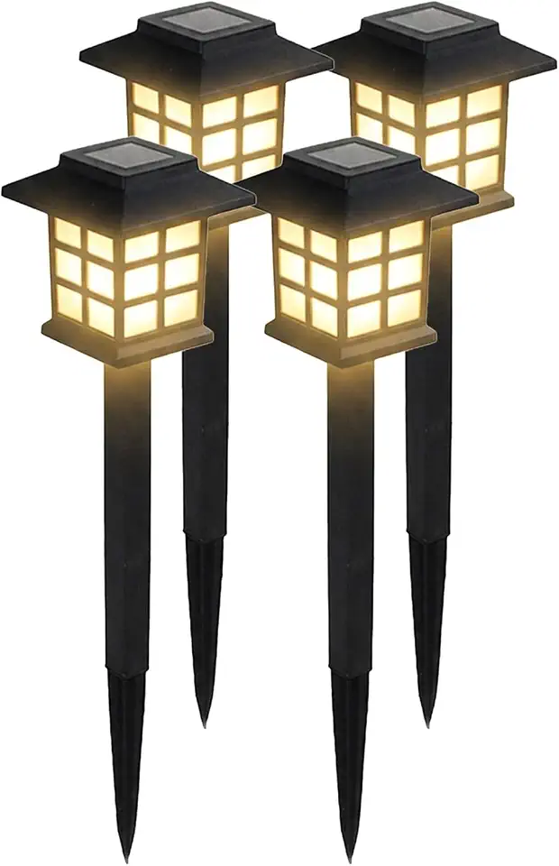 Kit 4 Luminária Solar de Jardim para Área Externa IP65 À Prova D'água - Balizador LED Decorativo para Gramado, Caminho - Branco Quente (Luz Amarela)