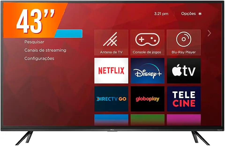 Smart TV LED 43" Full HD TCL Roku 43RS520 Comando de Voz 3 HDMI 1 USB Wi-Fi