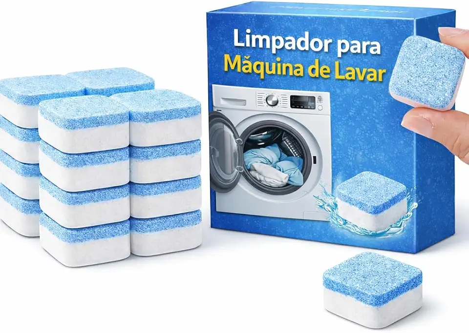 Pastilhas para Limpeza de Máquina de Lavar - Kit c/ 20 Unid - Limpeza Profunda e Eficiente Remove Odores e Resíduos Internos | Pastilhas Efervescentes Limpeza e Higienização