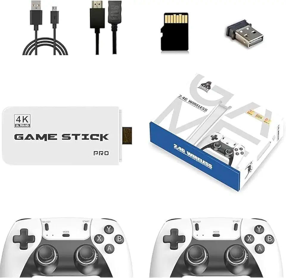 Mini Console Premium Retrô 4K Com 20000 Jogos, 23 Emuladores, 2 Controles Sem Fio, 64GB, Plug And Play, Compatível Com TV HDMI, Game M15