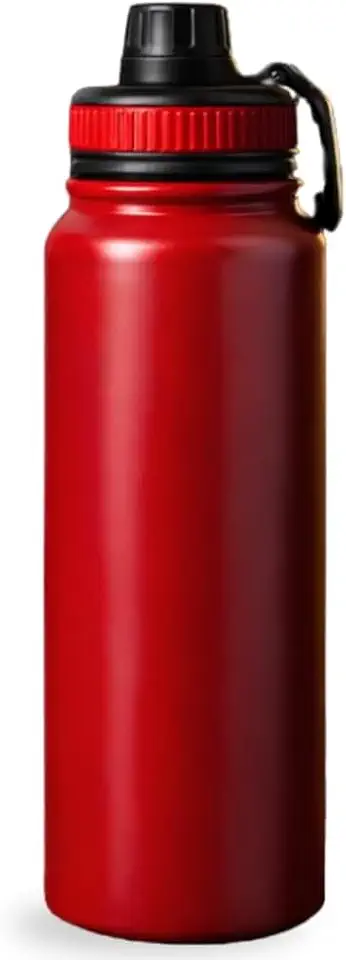 Garrafa Térmica de Água em Inox 800ml com Alça, Parede Dupla Isolada a Vácuo, Antivazamento, Preta, para Academia, Fitness, Corrida, Esportes, Escritório (Vermelho)