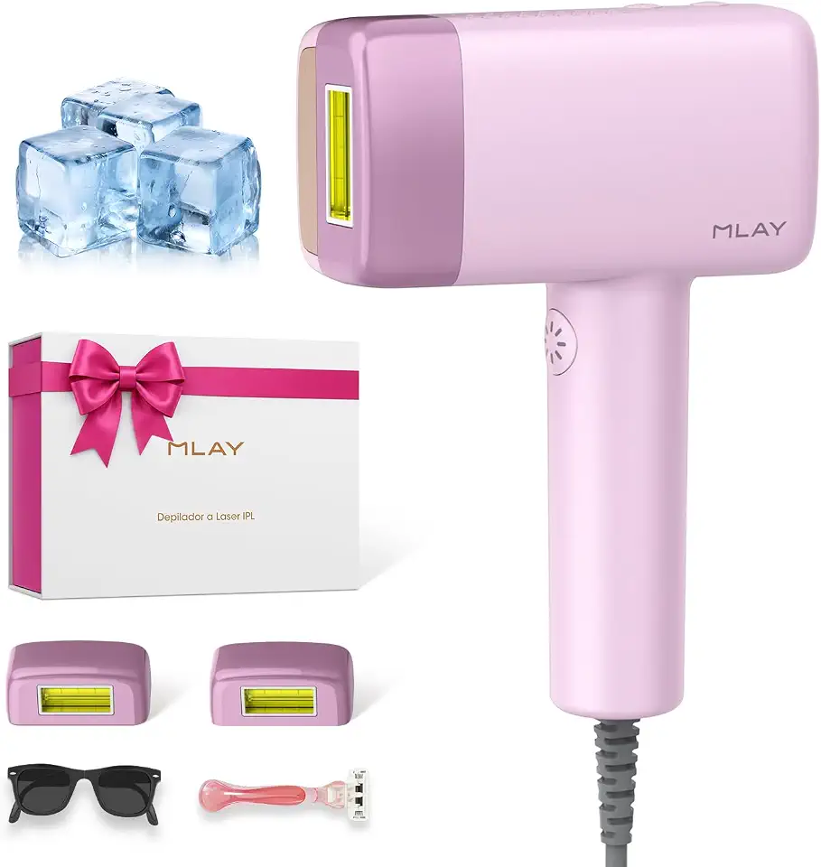 Depilador a Laser IPL MLAY T14 com Resfriamento, 1.500.000 Disparos, ANVISA, Cartucho Substituível, 5 Níveis, Disparo Automático (2/s), Rápido e Indolor, Depilação Duradoura em Casa, Unissex, Bivolt – Rosa
