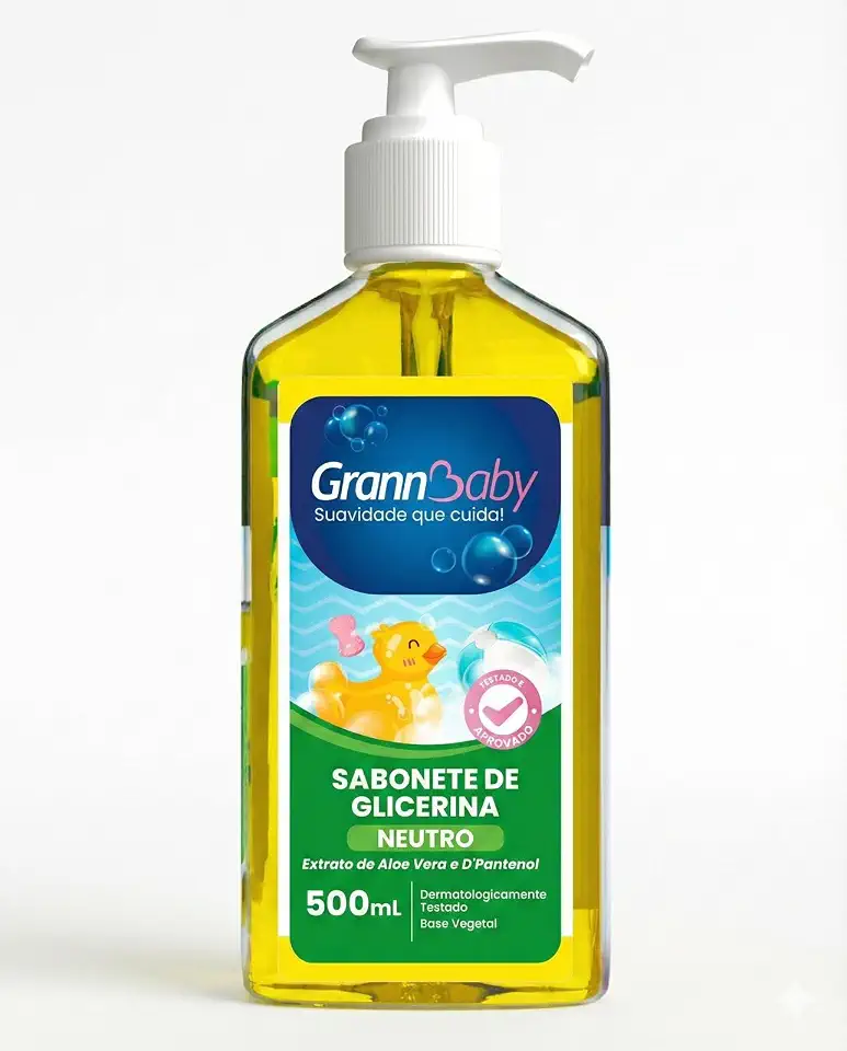 Sabonete Líquido GrannBaby 500 ml - Base Vegetal Com Glicerina Para Limpeza Suave Da Pele Do Bebê (Neutro)