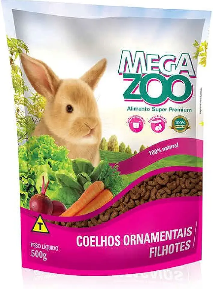 RAÇÃO MEGAZOO EXTRUSADA COELHOS ORNAMENTAIS FILHOTE 500G