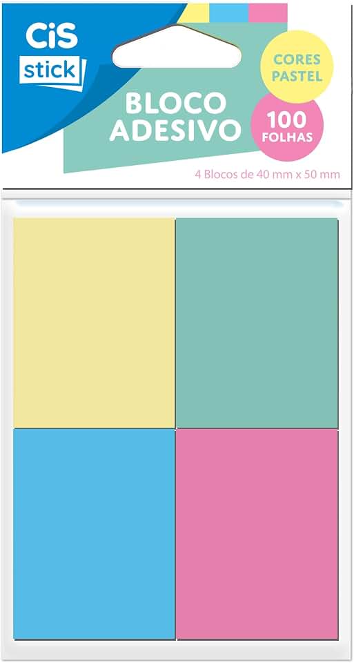 CIS Office ST0101 Pacote com 4 Blocos Adesivo Pastel 40X50mm - 100 folhas por bloco