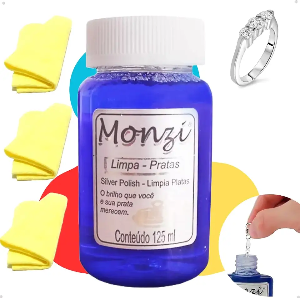 Kit 1 Monzi 125 Ml Limpa Prata 3 Flanela ISKILO Magica Original