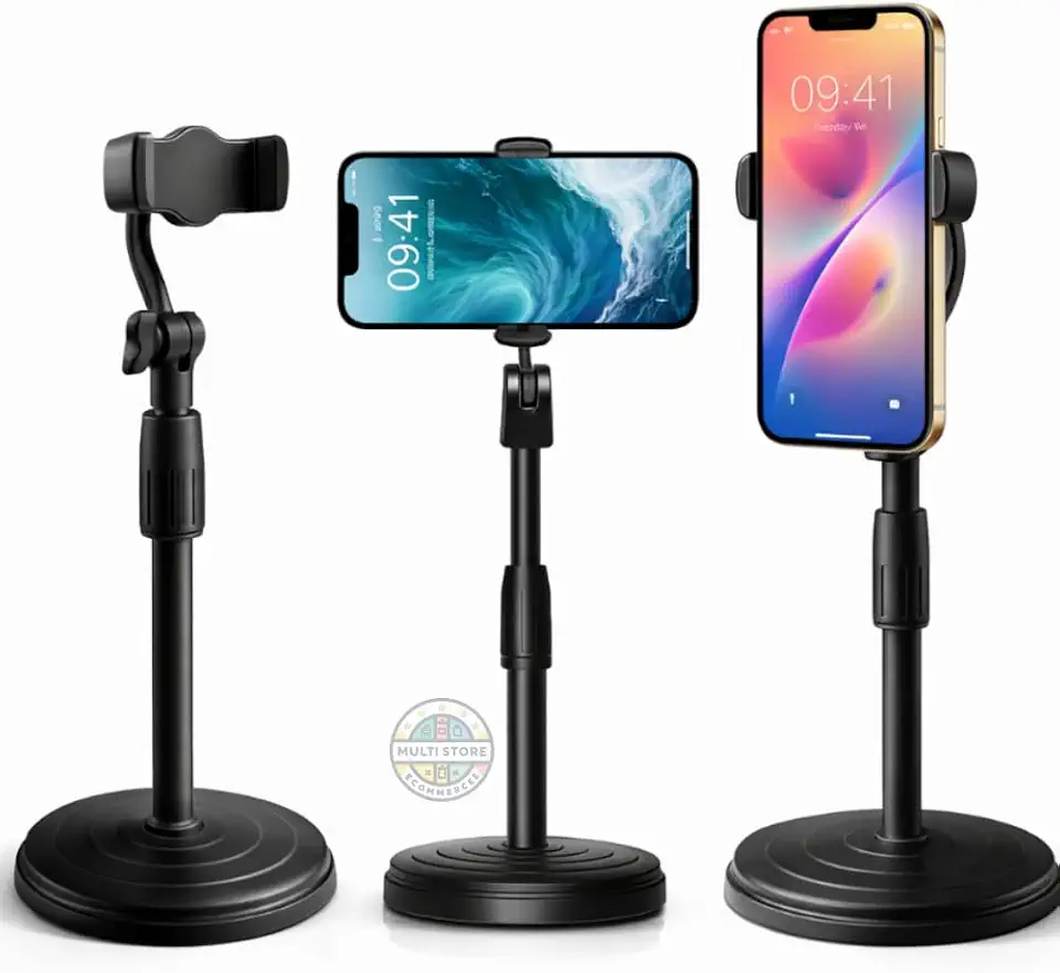 Suporte De Mesa Para Celular Articulado 360° Ajustável Altura 23-32cm Base Estável Garra Antiderrapante Para Lives, Videochamadas E Escritório Universal Smartphones - Premium