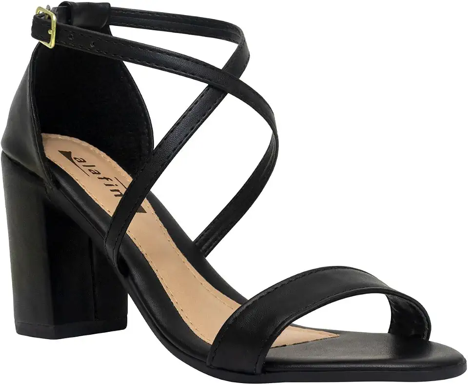 Sandália Feminina Salto Bloco Grosso Moda Casual Básico Brilho Confortável