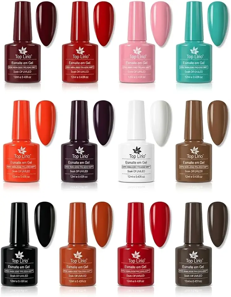 Kit c/ 12 unidades Top Lírio Esmalte em Gel Shellac Color, Brilho Intenso