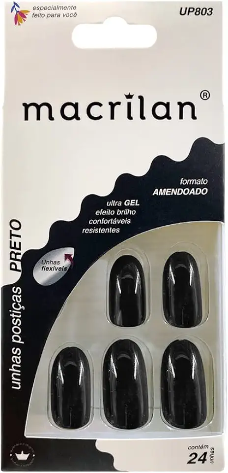 UP803 Unhas postiças formato amendoado - preto - Plástico ABS