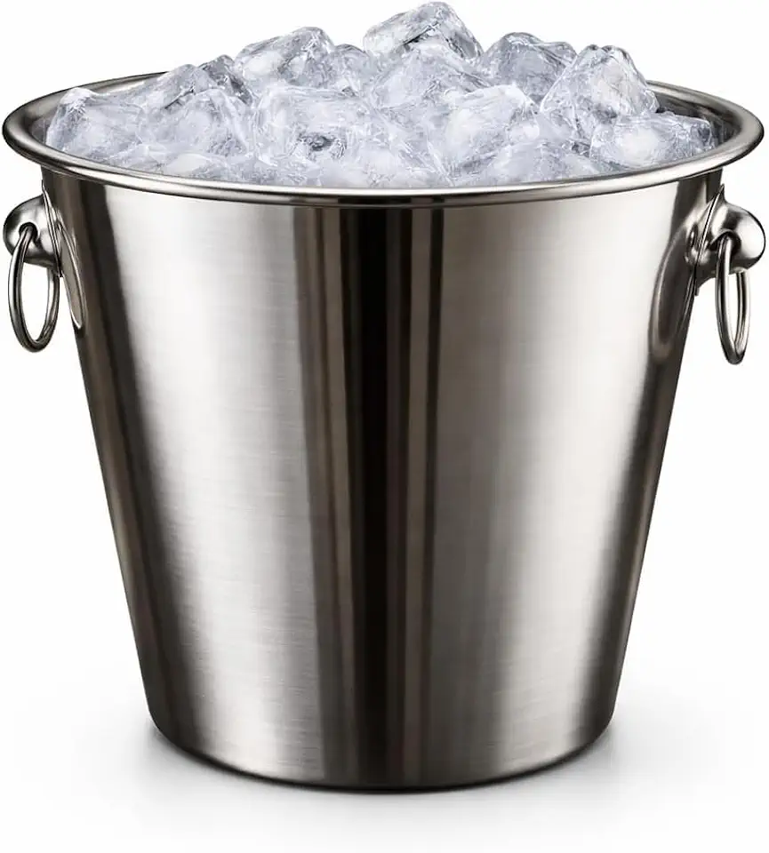 Balde de Gelo em Aço Inox, 4,5L, com Alças, Ideal para Bebidas, Festas e Bar, 21 cm de Altura