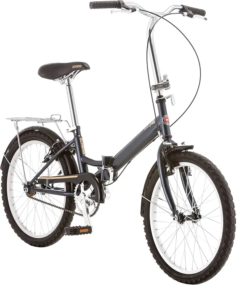 Bicicleta dobrável com dobradiça Schwinn, ótima para passeios urbanos, com moldura de aço de baixa velocidade, para-lamas dianteiro e traseiro, suporte traseiro, bolsa de transporte e rodas de 50,8 cm