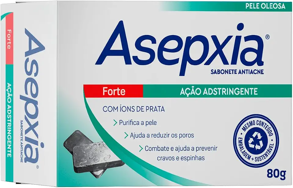 Asepxia Sabonete Forte 80g — Com Ácido Salicílico e Zinco | Reduz Espinhas e Cravos | Controla a Oleosidade e o Brilho | Limpeza Profunda para Pele Oleosa
