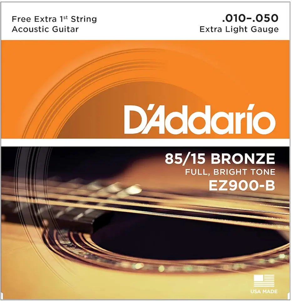 Encordoamento Para Violão Aço .010-.050 Com Corda Extra PL010 D'Addario Bronze 85/15 EZ900-B