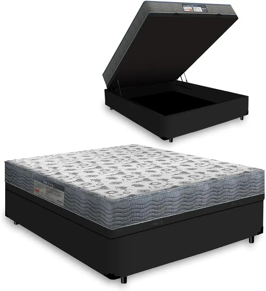 Cama Box Baú com Colchão D33 Iso 100 - Ortobom (Preto, Viúva)