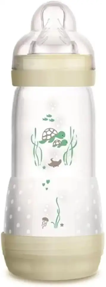 MAM Baby 1 Mamadeira Easy Start 320ml Anticólica e Menos Bolhas de Ar, para Crianças 4+ Meses Autoesterilizável e com Bico de Silicone Skinsoft, Neutra