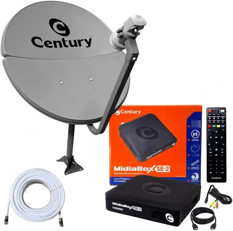 Kit Antena Parabólica c/Receptor Digital Century Midiabox B7 Sat Hd Regional
