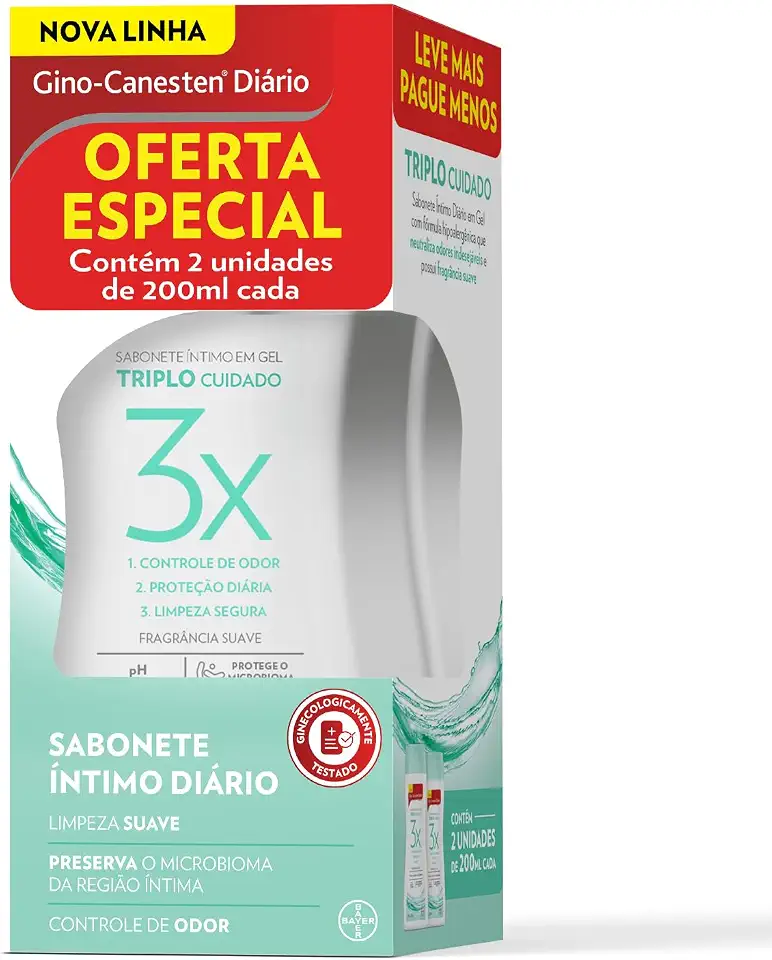 GINO-CANESTEN Kit Sabonete Intimo Fragrância Suave Triplo Cuidado, 2 Unidades de 200ml