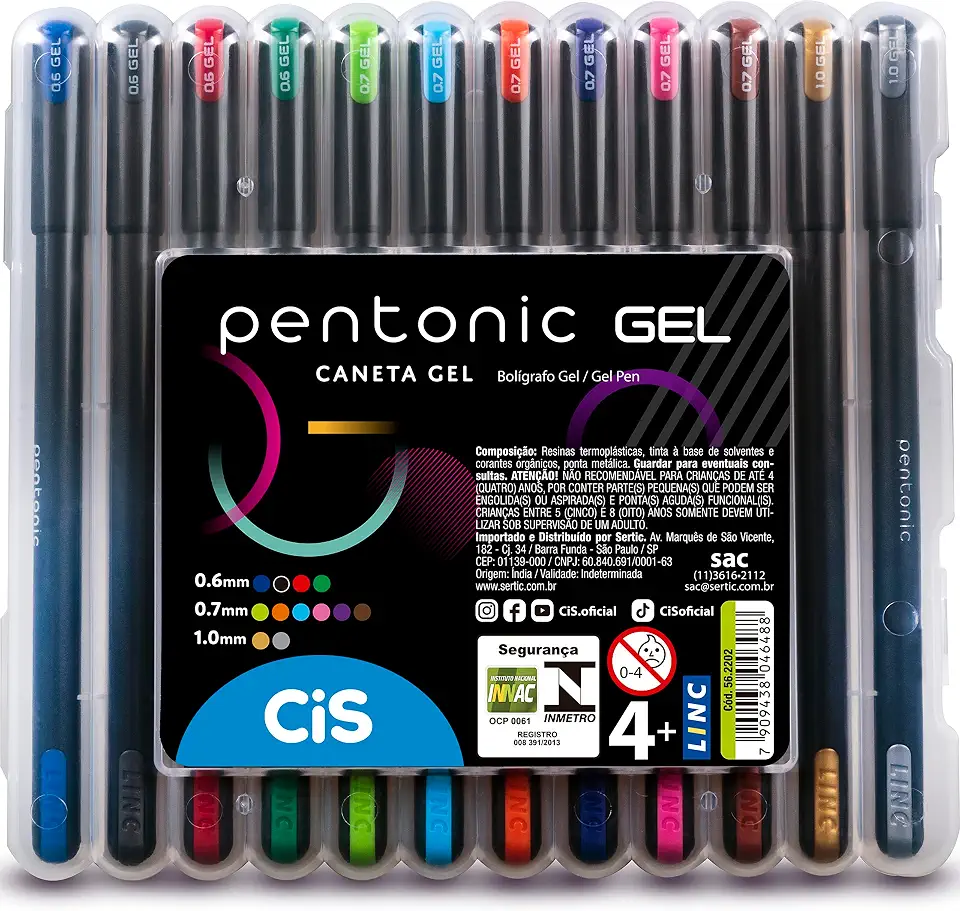 Caneta Gel Pentonic, Estojo com 12 cores sortidas