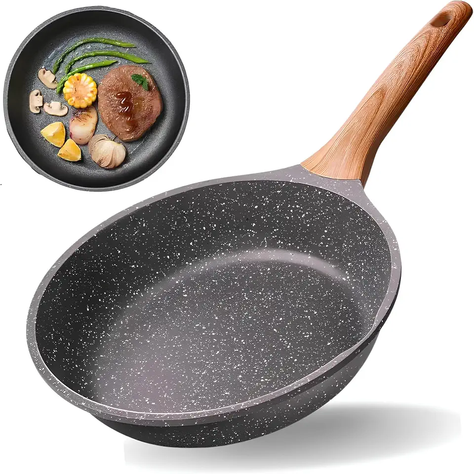 Frigideira Antiaderente de Cerâmica Premium com Cabo de Madeira Ergonômico – Frita Sem Óleo, Durável e Saudável, Compatível com Fogão Indução, Gás e Elétrico