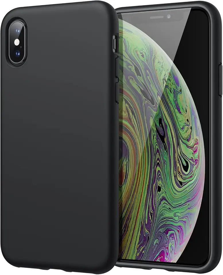 JETech Capa de Silicone para iPhone X/Xs 5,8 Polegadas, Case Protetora para Corpo Inteiro com Toque Suave e Sedoso, Capinha à Prova de Choque com Forro de Microfibra (Preto)