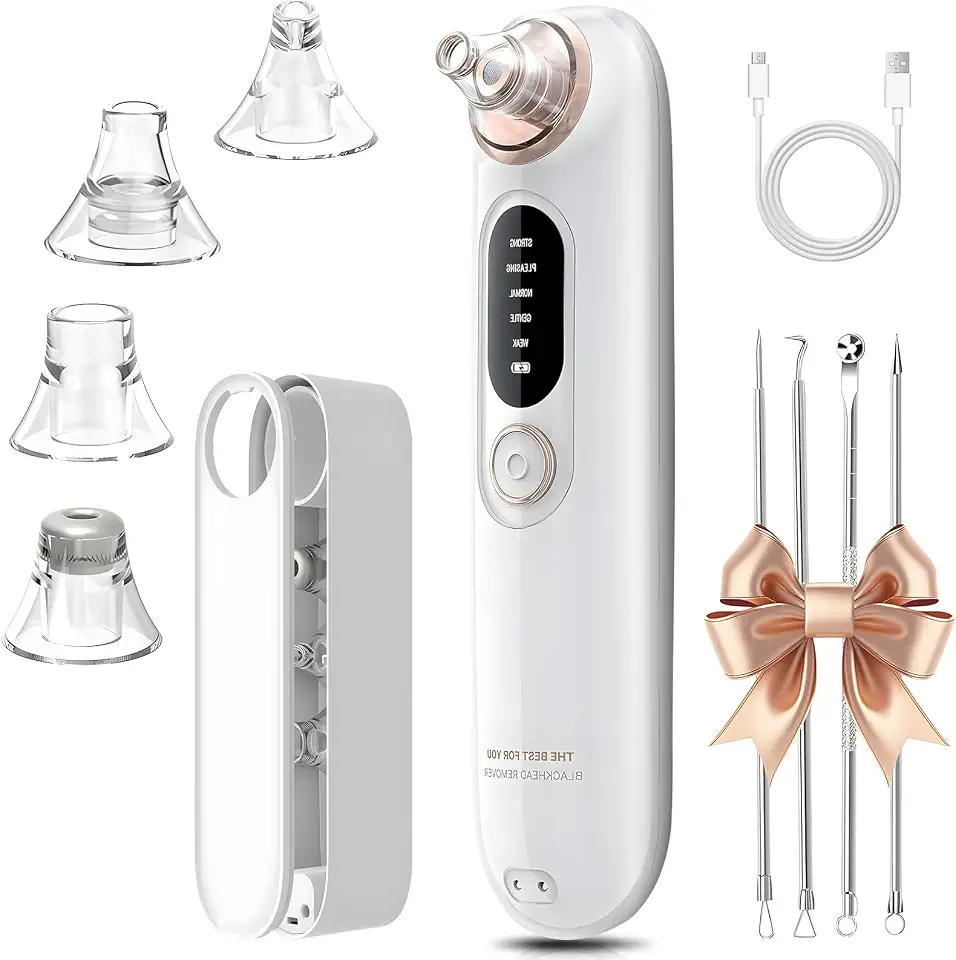 Sugador Cravos Elétrico Profissional Kit Removedor Cravos e Espinhas com 4 Peças Aço Inox Máquina Beleza Remoção Acne Limpador Poros 3 Modos Extrator Cravos com Sucção Também 4 Pontas, Branco