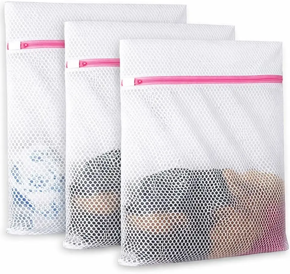 Kit com 3 Sacos para Lavar Roupas em Máquina 30x40cm – Saco Protetor de Lavagem com Zíper Reforçado para Roupas Delicadas, Lingerie e Meias (cinza)