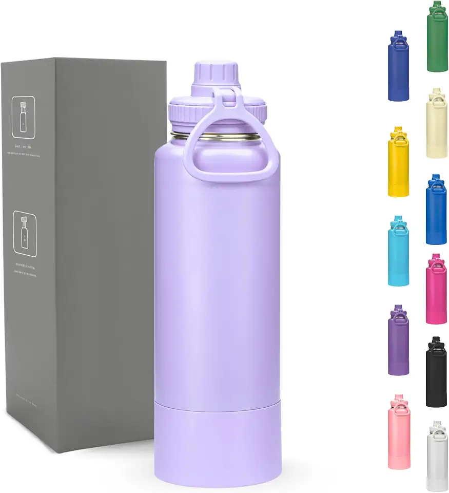 Garrafa Térmica 800ml - Duplamente Isolada, Aço Inox 304, Base Emborrachada Anti Derrapante, Mantém Bebidas Quentes por 12 Horas e Geladas por 24 Horas, (Lilás)