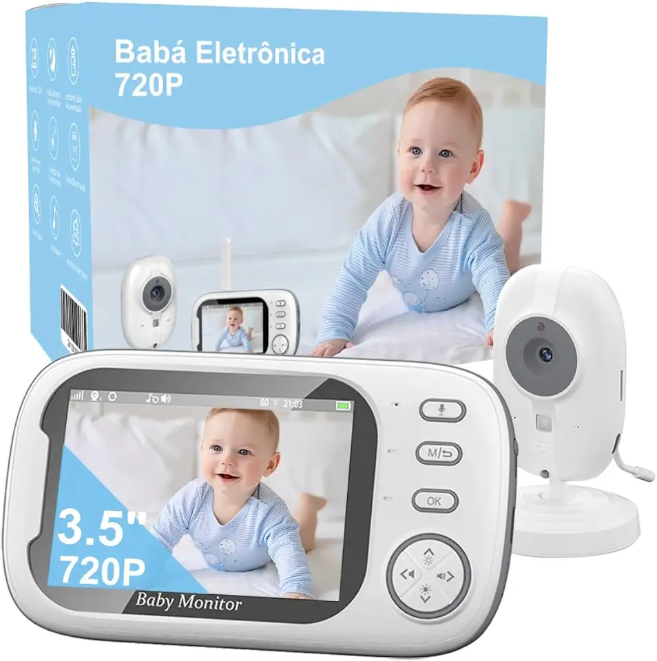 Babá Eletrônica, 3.5" Bebê Câmera Monitor Vídeo, Microfone Embutido nos 2 Lados, Visão nocturna,Temperatura Ambiente，Detecção de Som VOX, Canção de Ninar, Actualizado e melhor do que VB603