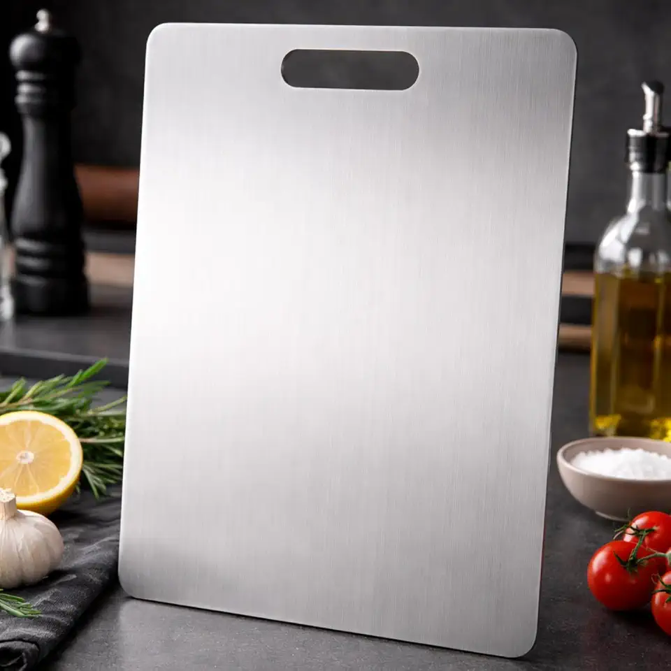Tábua de Corte de Aço Inox – Alta Durabilidade, Higiênica, Antibacteriana, Não Porosa, Ideal para Cozinha, Carnes e Alimentos, Resistente, Design Moderno, Fácil Limpeza, Alta Durabilidade Premium