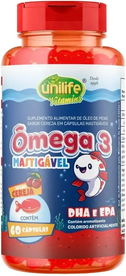Ômega 3 Kids DHA e EPA 60 Cápsulas Mastigáveis 450mg – Suplemento Infantil Sabor Agradável, Fácil Consumo Diário