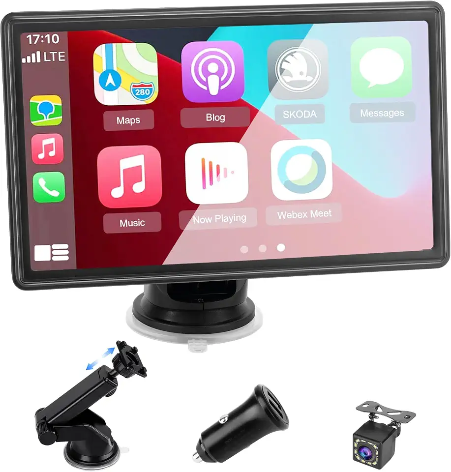 Multimidia para Carro 7 Polegadas Universal para Carro com CarPlay, Android Auto, GPS, Bluetooth, Câmera de Ré, Controle por Voz e Mirror Link
