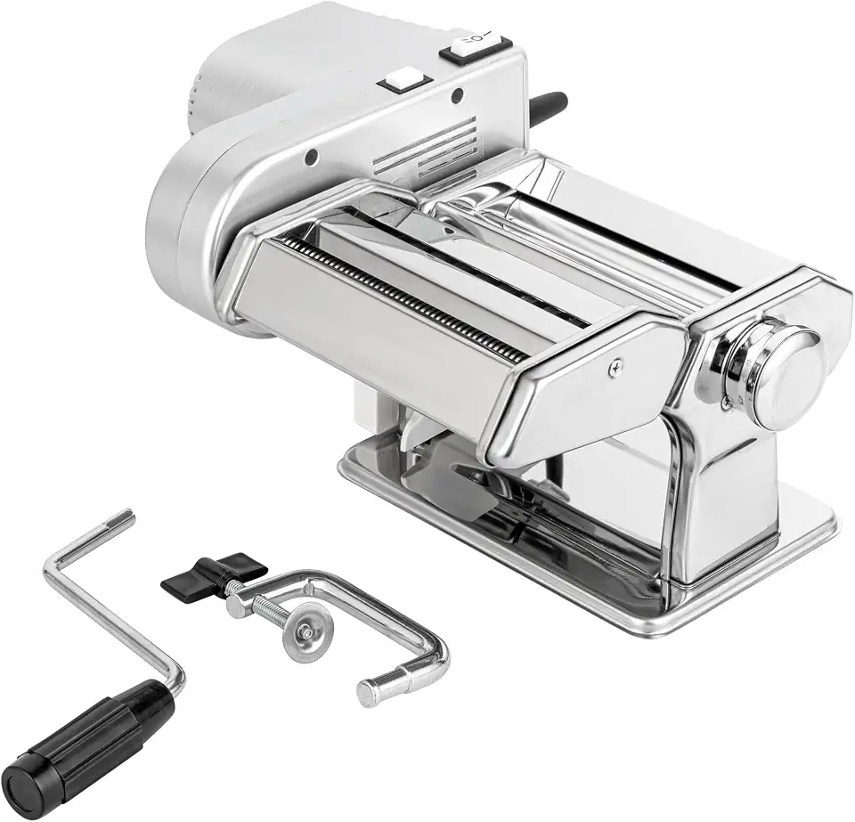 Restaurantware -Met Lux Máquina de Massa e Motor, 1 Máquina Elétrica de Massa com Acessórios de Cortador - 9 Configurações de Espessura Ajustável, Automática, Máquina de Massa de Aço Inoxidável, para