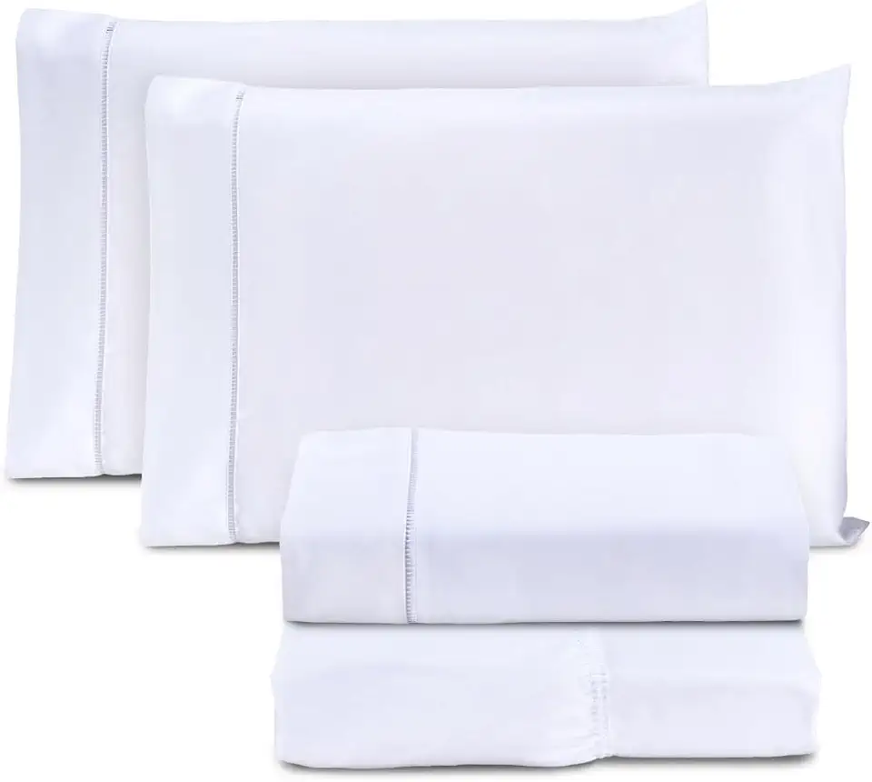 Jogo de Cama Casal Padrão Percal 400 Fios Ponto Palito 04 Peças, Antiácaro, Não faz bolinha Toque Extra Macio – Branco