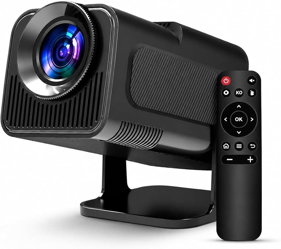 Projetor 4K HY320 Android 11 WiFi 6 Bluetooth 5.0 Auto Correção 180° Cinema Portátil HD Tela Até 130" Preto