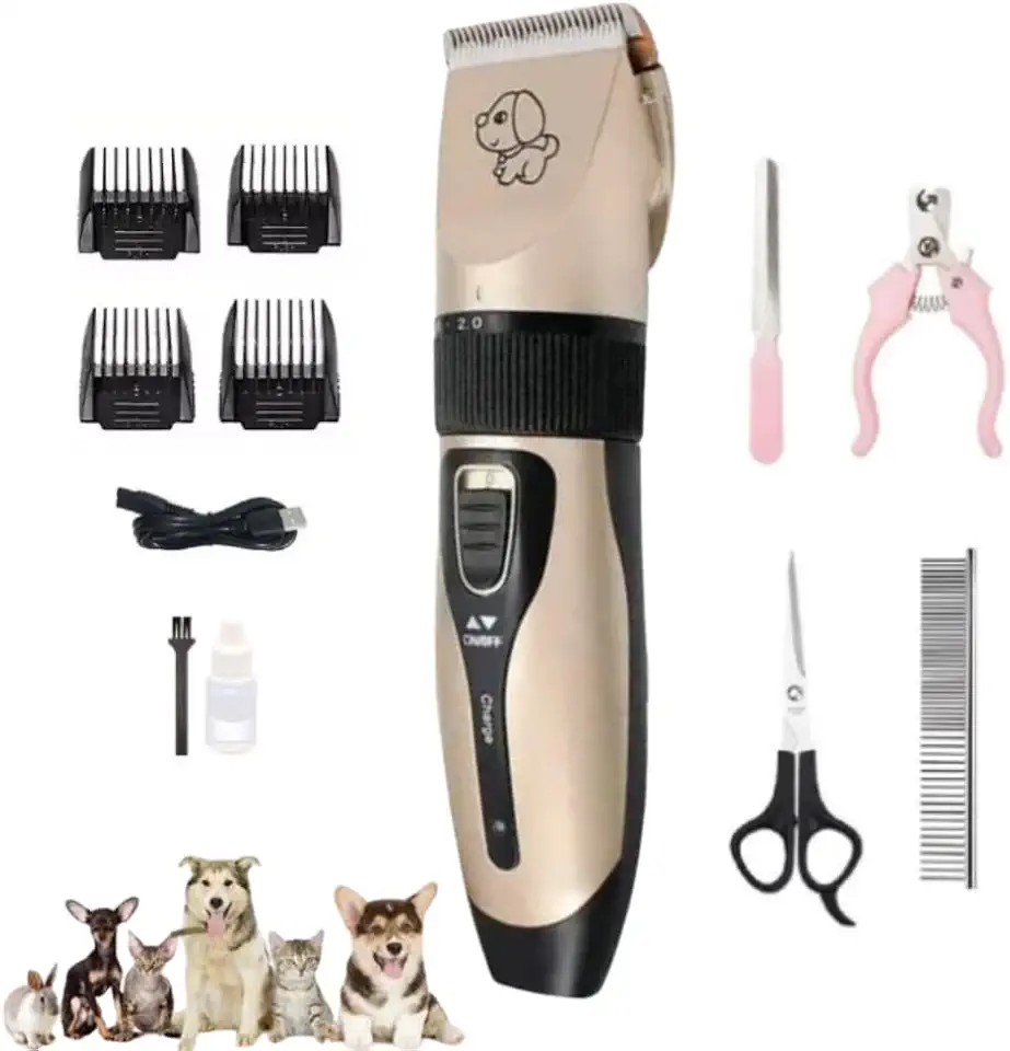 Kit Máquina de Tosa 11 em 1 - Pet Profissional Silenciosa Sem Fio para Cachorros e Gatos com Kit Completo com 4 Pentes + Tesoura e Cortador - Recarregável Bivolt para Uso em Casa Econômico Premium