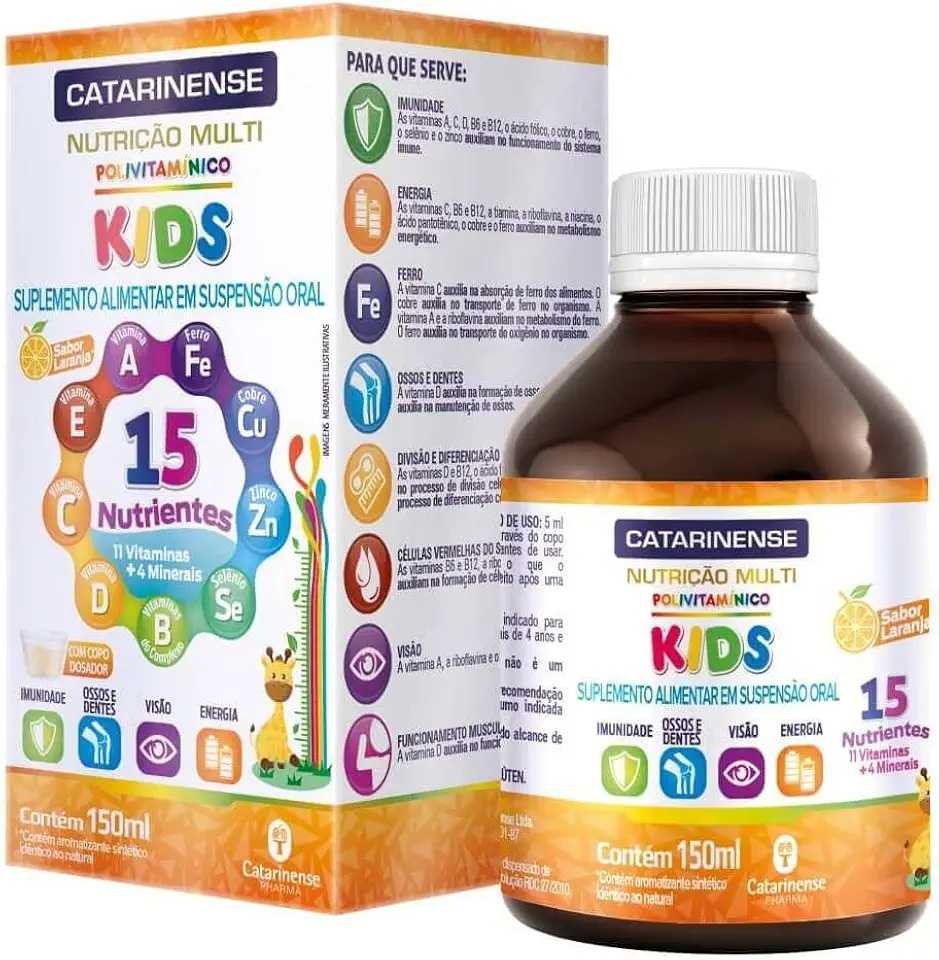Polivitaminico Kids Sabor Laranja com 15 Nutrientes 150ml Catarinense