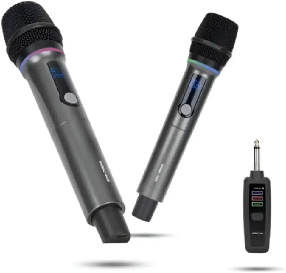 Kit 2 Microfone Rgb sem Fio Profissional Uhf Karaoke Show com Bluetooth 2.4G