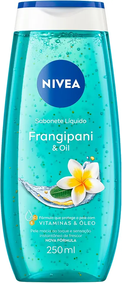 NIVEA Sabonete Líquido Frangipani & Oil 250ml, Limpeza Corporal, Pele Macia, Óleos e Vitaminas, Equilíbrio com o pH, Sensação Refrescante