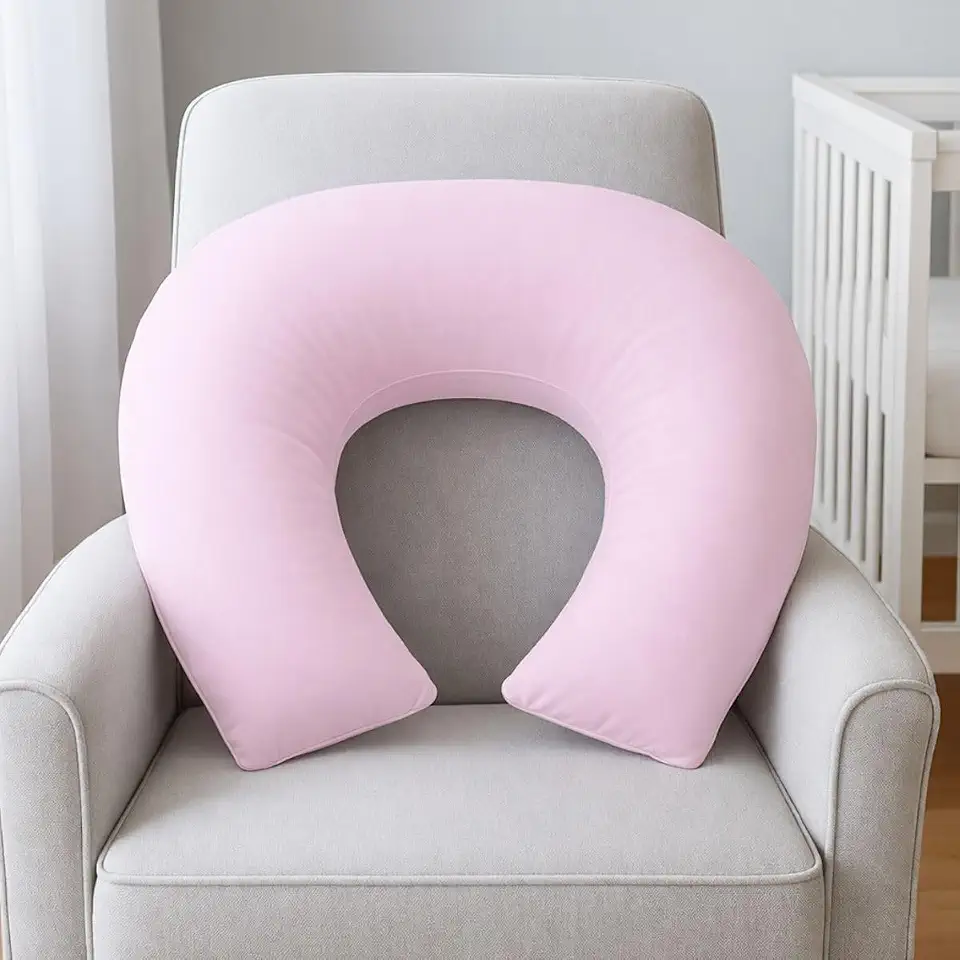 Almofada Amamentação Bebê Travesseiro c/Capa Removível 100% algodão Apoio Braço Amamentar Estrutura Firme Grande Conforto Macio Antialérgico PEGWEB (Rosa)