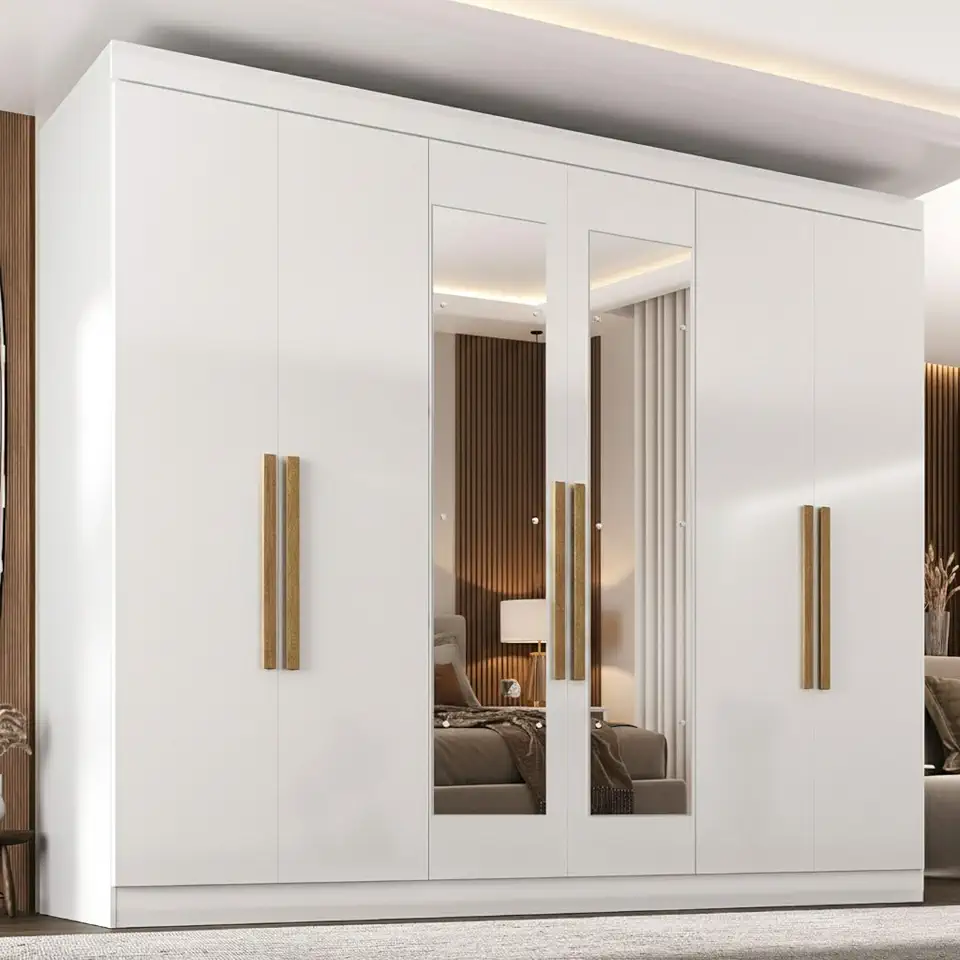 Guarda-roupa Casal com Espelho 6 Portas 2 Gavetas Paris Branco